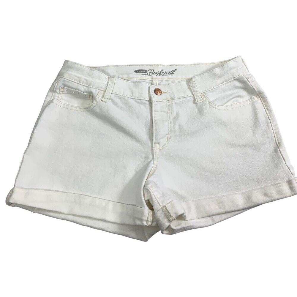 Womens White Denim Boyfriend Shorts Size 8 Jean Roll Up‎ Cuff